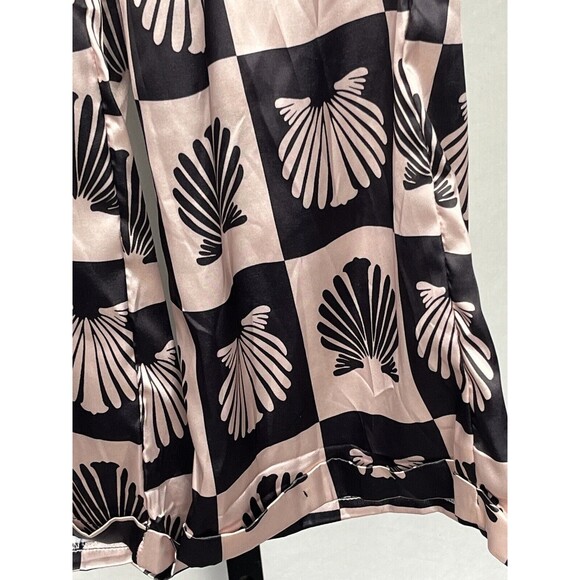 Pajama Pants Hi Waist Wide Leg Cuff Sleepwear Pink Black Seashell PJ Women Small - Picture 3 of 3